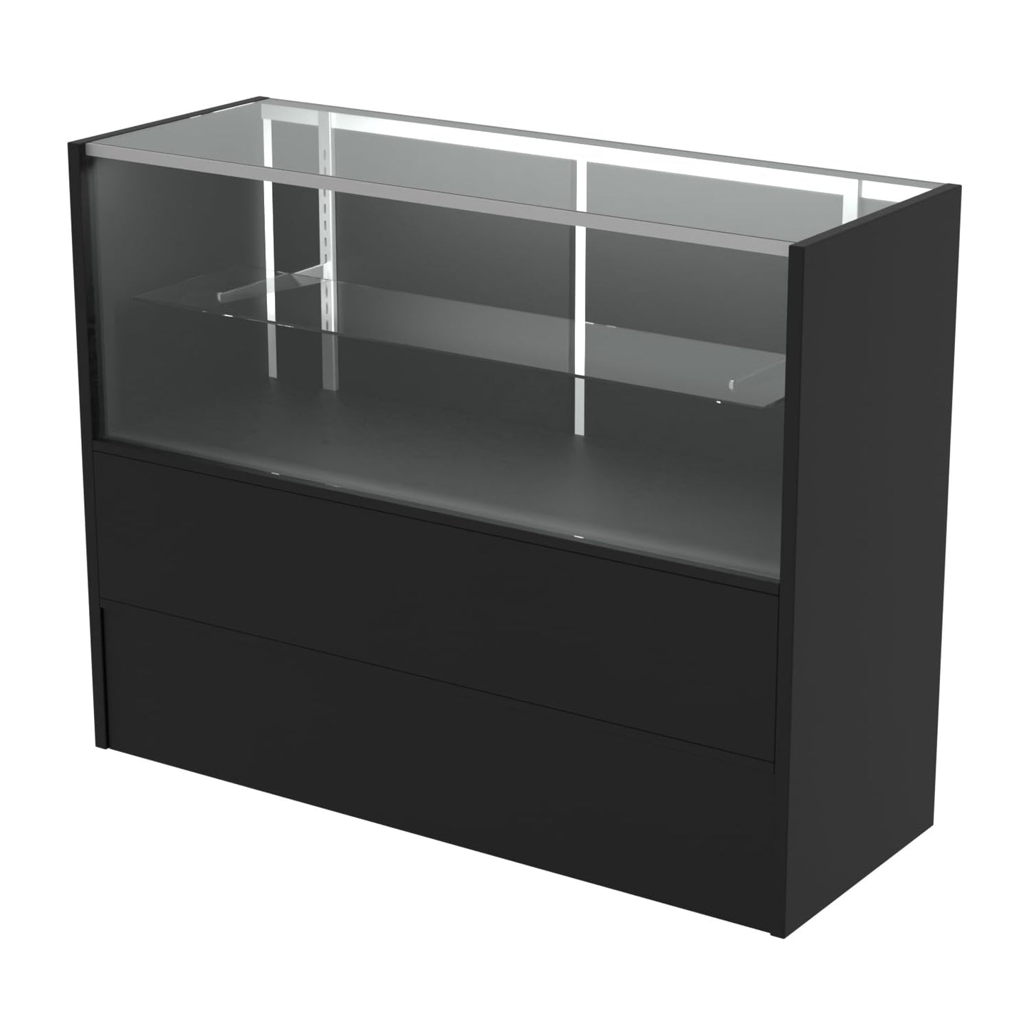 HUZJIEHUI 48" W x 18" D x 38" H - Black Retail Display Case, Glass Display Case with Storage，Illuminated Full Vision Display Showcase for Store