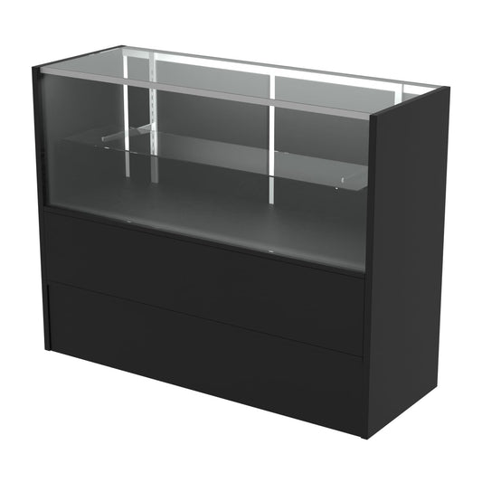 HUZJIEHUI 48" W x 18" D x 38" H - Black Retail Display Case, Glass Display Case with Storage，Illuminated Full Vision Display Showcase for Store
