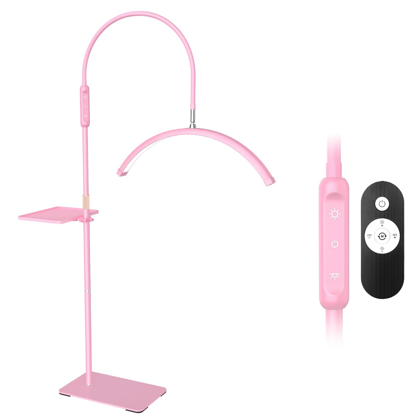 Fitlume Lash Light for Eyelash Tech, Led Floor Lamp Half Moon Light for Eyelash Extensions, Tattoo Artists, Nail Tech, Skincare, Esthetician Lights, Office, Bedroom,with Stand Tray, Pink
