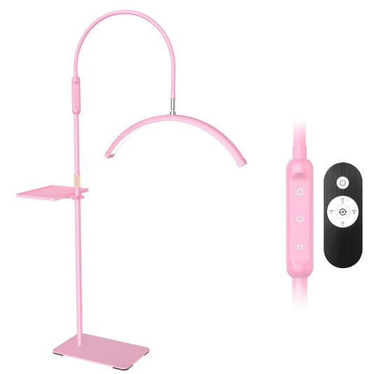 Fitlume Lash Light for Eyelash Tech, Led Floor Lamp Half Moon Light for Eyelash Extensions, Tattoo Artists, Nail Tech, Skincare, Esthetician Lights, Office, Bedroom,with Stand Tray, Pink