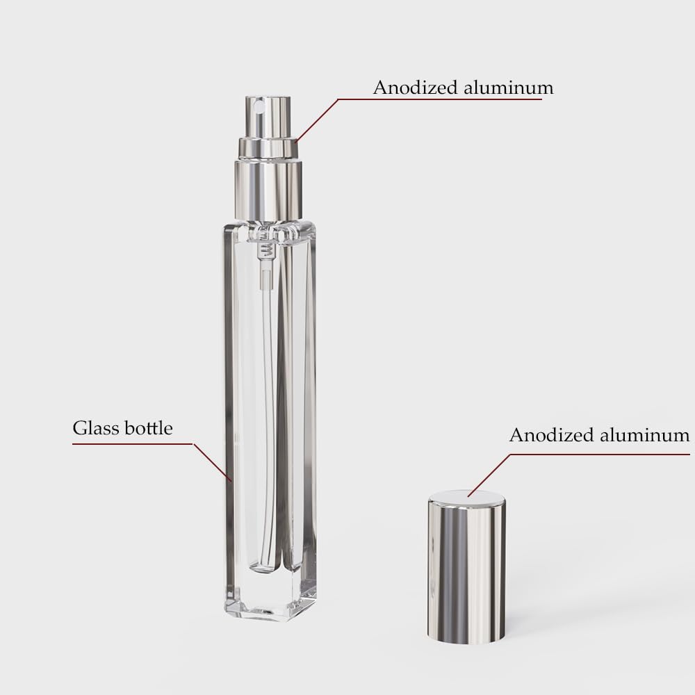 Seafulee 5PCS Cologne Atomizer Empty, 10ML Mini Perfume Bottles Refillable With Dispenser Tools, Pocket Spray Bottle for Travel and Sample Container (Transparent+Silvery Cap)