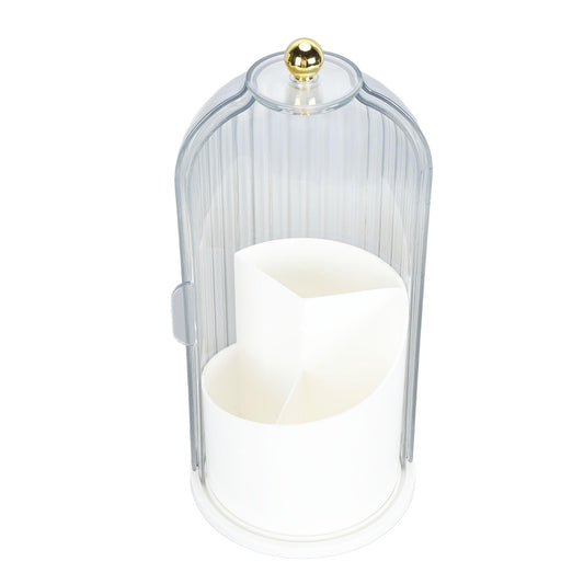 Miriam Song Clear Dustproof 360 Degree Rotating Makeup Brush Holder Organizer, Ideal for Vanity, Desktop, Bathroom Countertop, Includes Toothbrush Holders (White Base with Clear Lid)