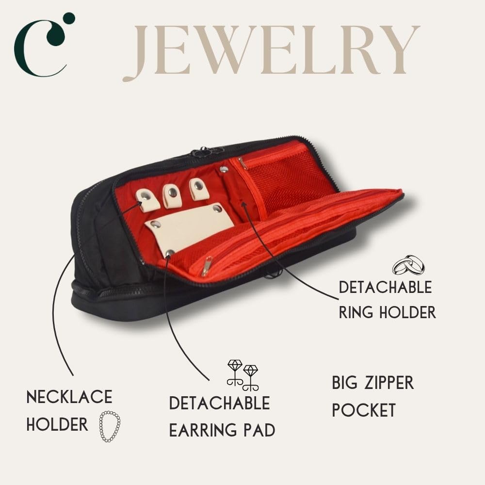 Cacheri All in One Travel Toiletry Bag Large, Makeup Bag with Jewelry Compartment and Heat-Resistant Pocket for Hair Tools