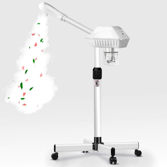 Professional Facial Steamer, Esthetician Steamer on Wheels with Hot Mist, Stand Face Steamer for Facial Deep Cleaning, Steamer for Facial for Personal Care or Spa, Moisturizing and Hydrating, White
