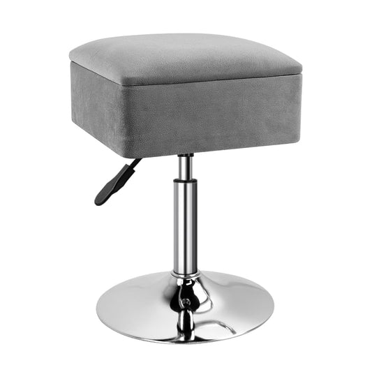 WKWKER Adjustable Vanity Stool with Storage Velvet 360° Swivel Makeup Stool Small Ottoman Chair Metal Base for Vanity Bedroom Living Room Lab Salon Studio Counter Desk (Gray)