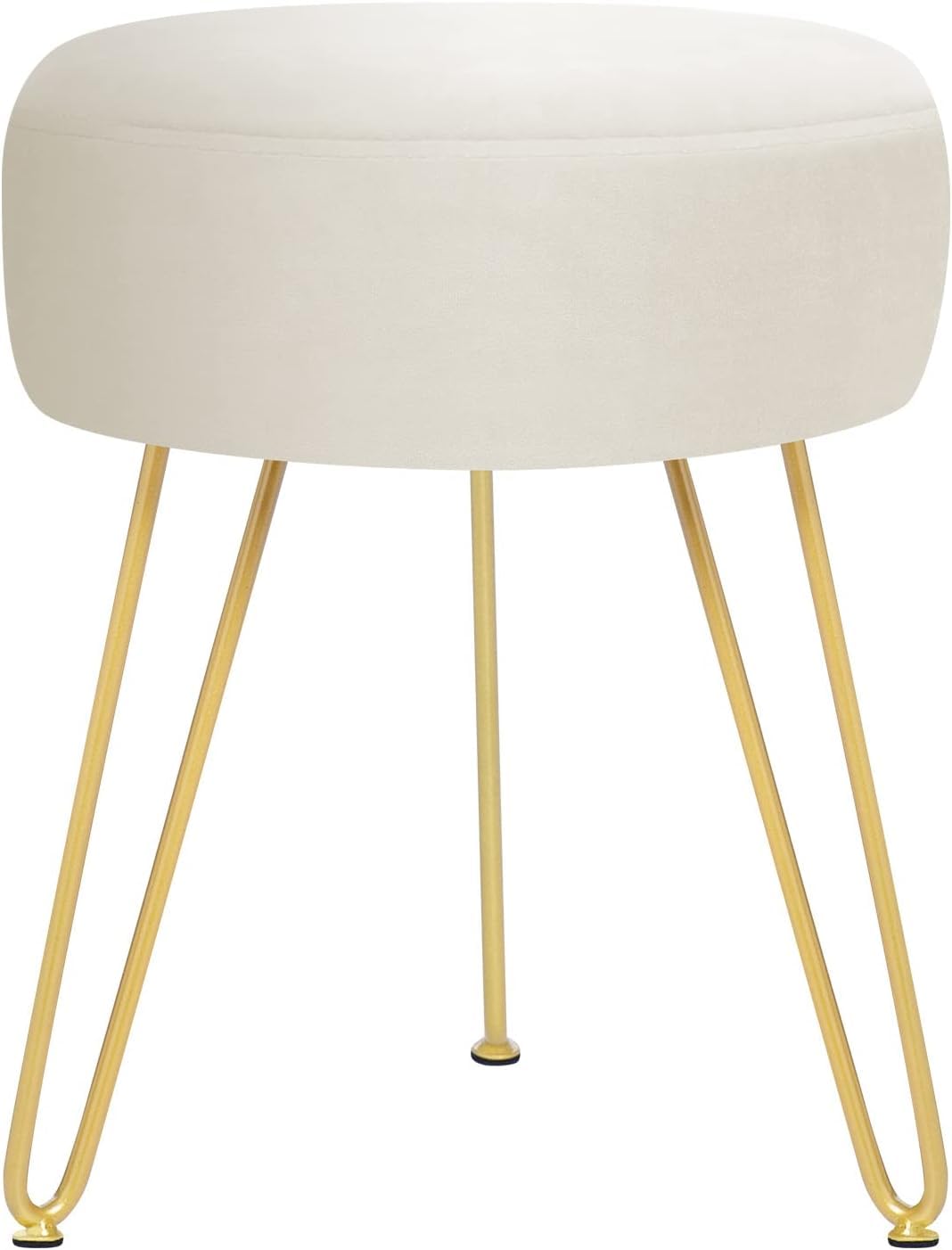 GERANT Multifunctional Vanity Stools - Velvet Round Ottoman Modern Dressing Stool -Upholstered Footrest Stool - Side Table Footstool with Golden Metal Leg for Living Room, Bedroom(Beige)