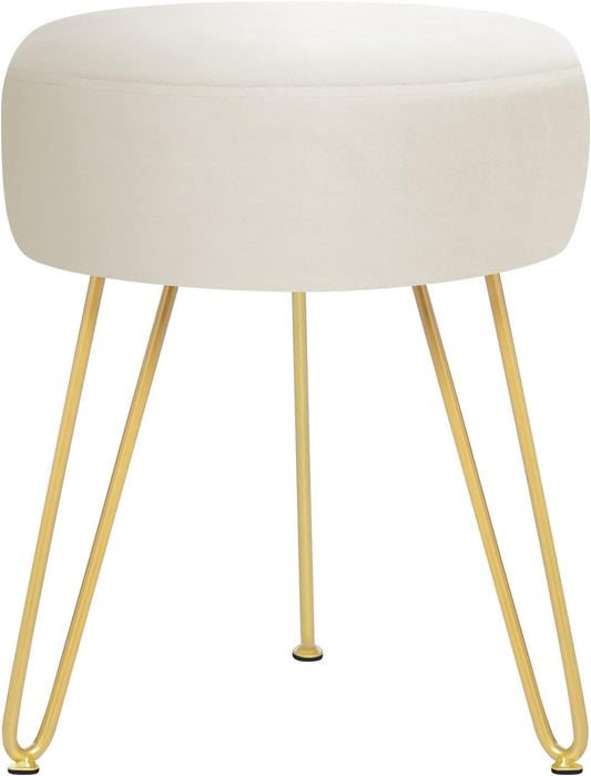 GERANT Multifunctional Vanity Stools - Velvet Round Ottoman Modern Dressing Stool -Upholstered Footrest Stool - Side Table Footstool with Golden Metal Leg for Living Room, Bedroom(Beige)