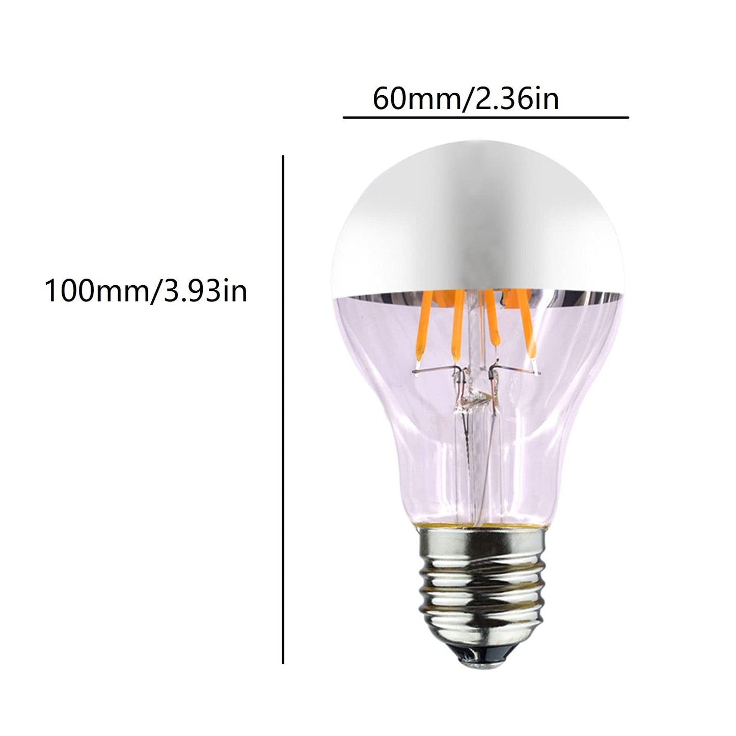 A19 Silver Half Chrome Light Bulb Dimmable 4W (Equivalent 40 Watt) LED Edison Bulb A60 Half Silve Dipped LED Bulb Globe Shape 2700K Warm White Decorative Mirror Light Bulb CRI 90+ E26 Base