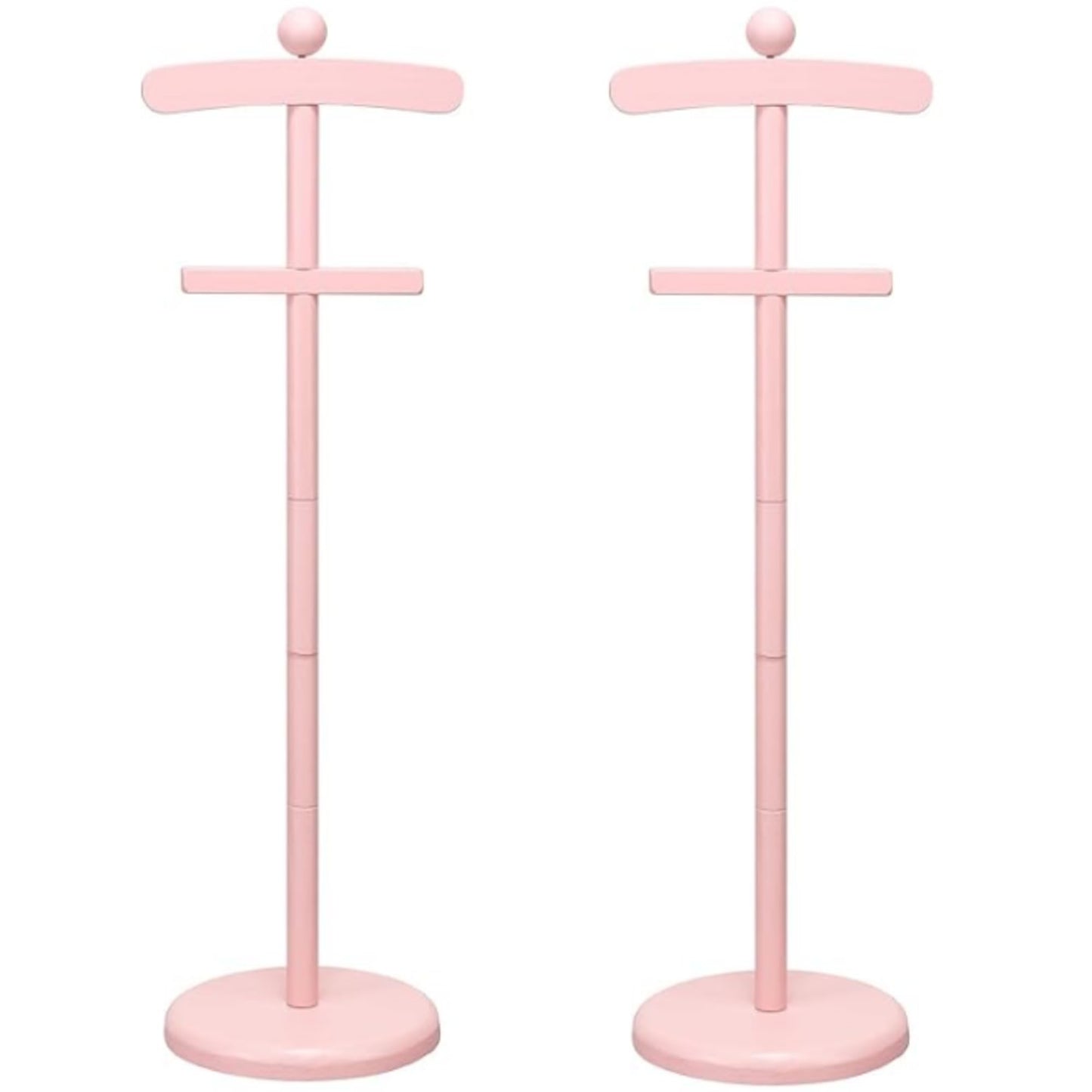 Bucherry 2 Pack Baby Clothes Display Stand Wooden Baby Shower Centerpiece Adjustable Height Circle Shaped Dress Hanger Doll Dress Outfit Stand Rack Hand Assembled Hangers Display Set (Pink Color)