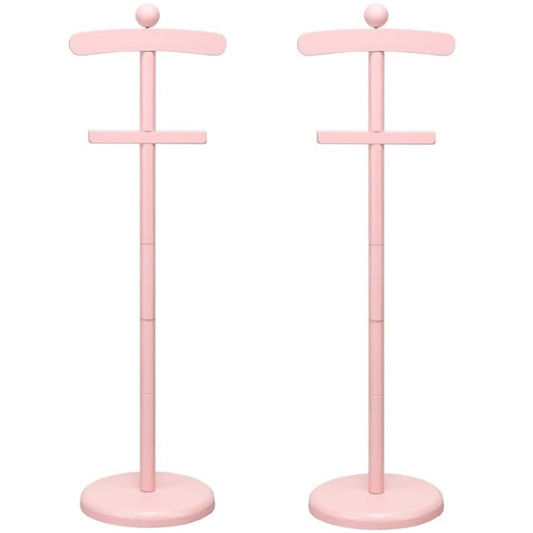 Bucherry 2 Pack Baby Clothes Display Stand Wooden Baby Shower Centerpiece Adjustable Height Circle Shaped Dress Hanger Doll Dress Outfit Stand Rack Hand Assembled Hangers Display Set (Pink Color)
