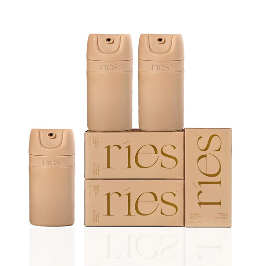 RIES Airless Pump Travel Bottles Set of 3 | TSA Approved Leak Proof Toiletry Containers | 1.7 oz Refillable BPA Free Travel Size Bottles | Shampoo Conditioner | Sand