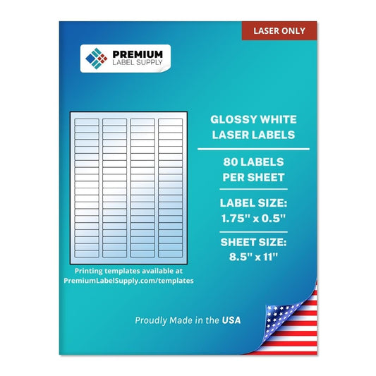 Premium Label Supply Glossy White Sticker Return Address Labels – 1.75" x 0.5" – (80 per Sheet) (Glossy White for Laser Only, 800 Labels)