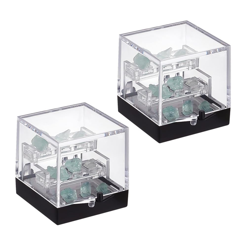 BENECREAT 2Pcs 3-Tier Clear Display Case, 1.38x1.38x1.38Inch Square Specimen Display Case Mineral Crystal Boxes for Collectibles Action Figures Plant Mineral Stone