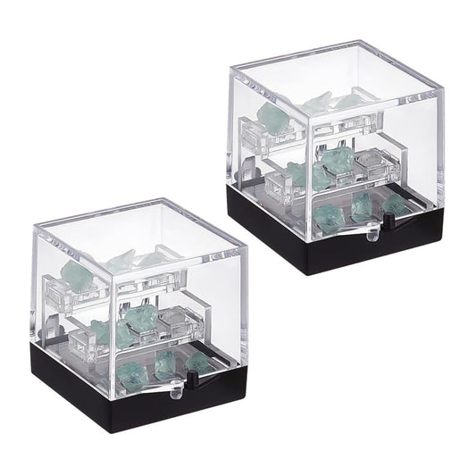 BENECREAT 2Pcs 3-Tier Clear Display Case, 1.38x1.38x1.38Inch Square Specimen Display Case Mineral Crystal Boxes for Collectibles Action Figures Plant Mineral Stone