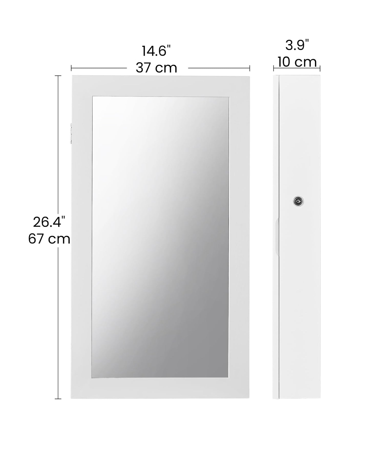 SONGMICS Lockable Jewelry Cabinet Armoire with Mirror, Wall-Mounted Space Saving Jewelry Storage Organizer, White UJJC51WT