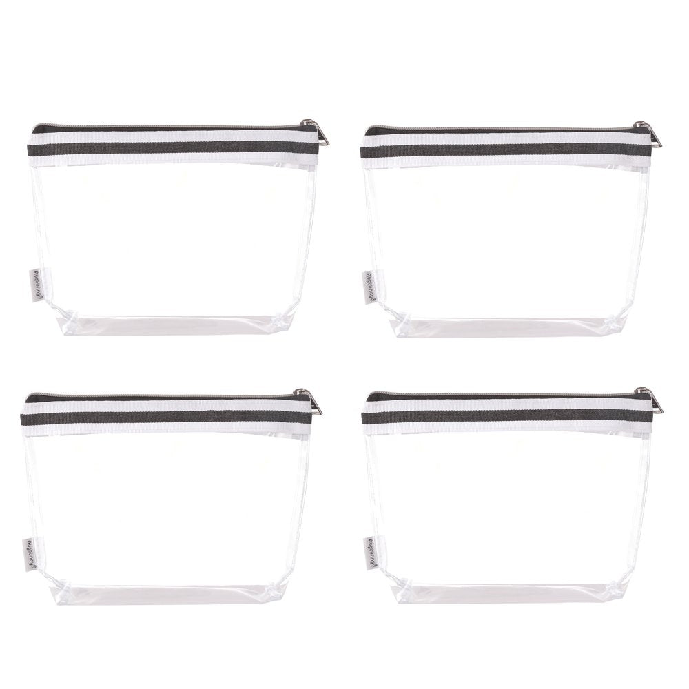 Augbunny Multi-purpose Waterproof Clear Vinyl Zippered Toiletry Cosmetics Makeup Pouch With French Tape 4-pack