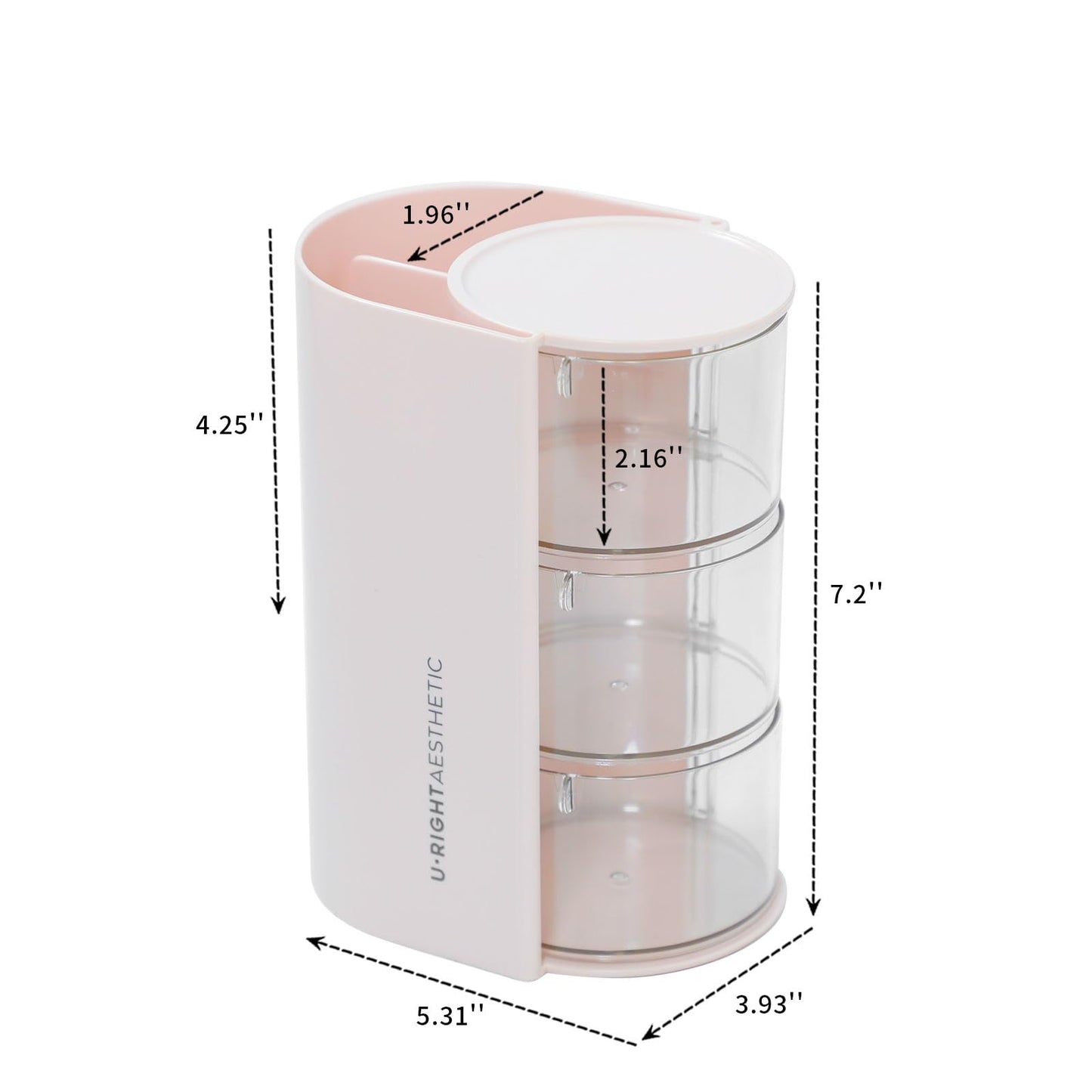 FABROK 3-Layer Hair Accessories Organizer with Brushes Holder, Rotating Small Jewelry Box for Hair Ties Clip Earring Necklaces, Bathroom Vanity Desktop Organizer Case for Cotton Swab(Pink)
