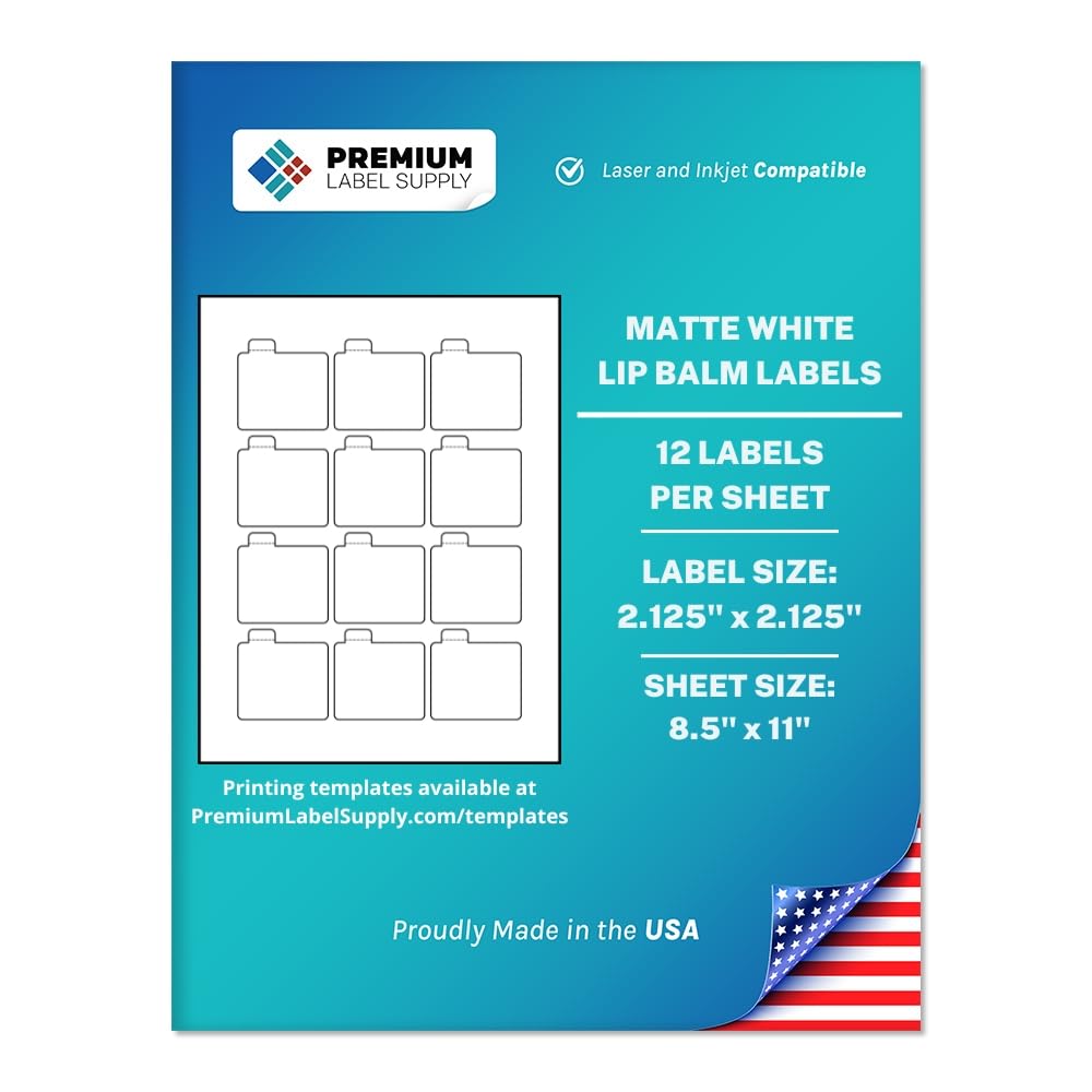 Premium Label Supply White Sticker Lip Balm Labels – 2.125" x 2.125" – Laser/Inkjet Compatible – (12 per Sheet), 25 Sheets – 300 Total Adhesive Labels