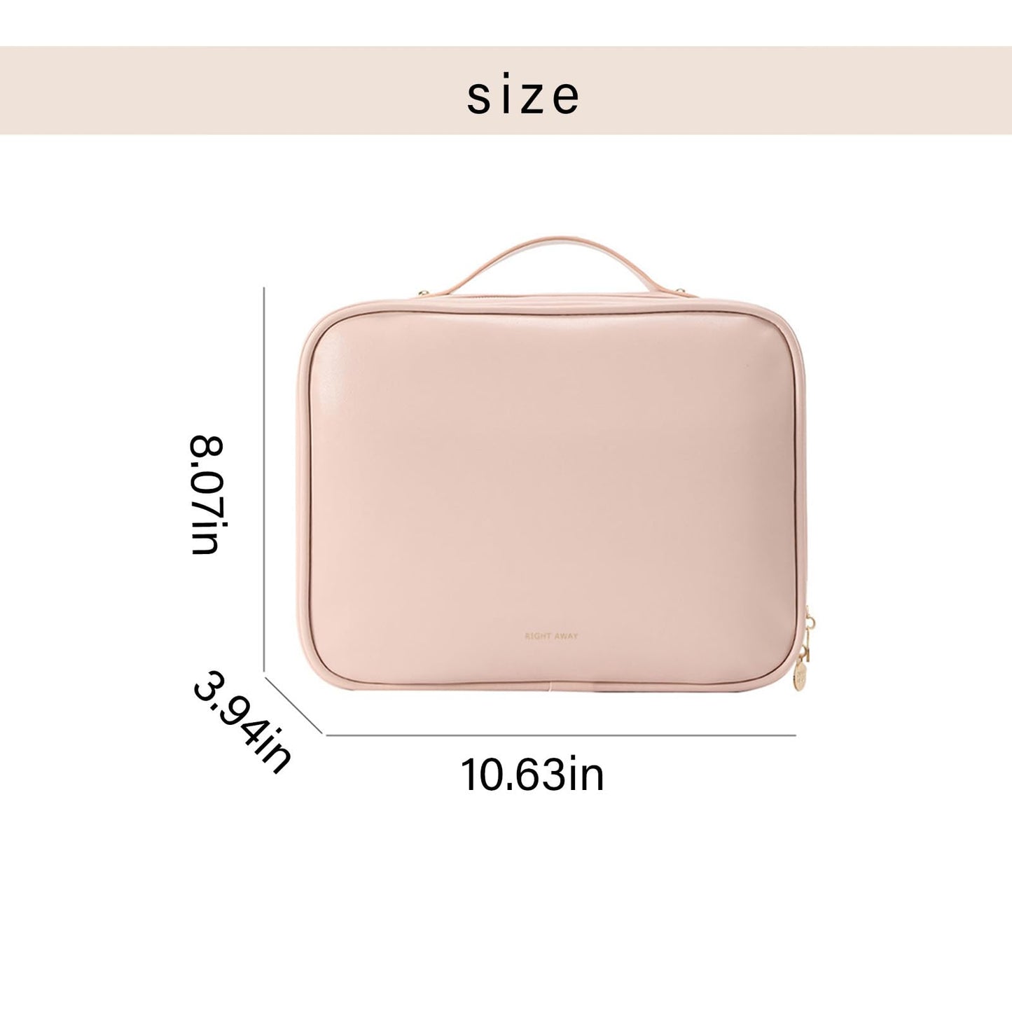 RIGHT AWAY Travel Toiletry Bag for Women,Large Makeup Bag& Cases,Waterproof Cosmetic Organizer Bag with Compartments,Portable Make Up Bag for Travel Size Toiletries,Skincare,Brushes Set,Pink