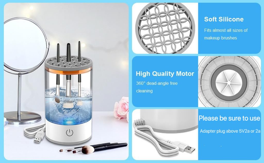 Electric Makeup Brush Cleaner,Makeup Brush Cleaner Machine,Make up Brush Cleaner Cleanser Machine,Automatic Makeup Brush Cleaner, Ideal For Traveling And Makeup Lovers For Professionals (white)