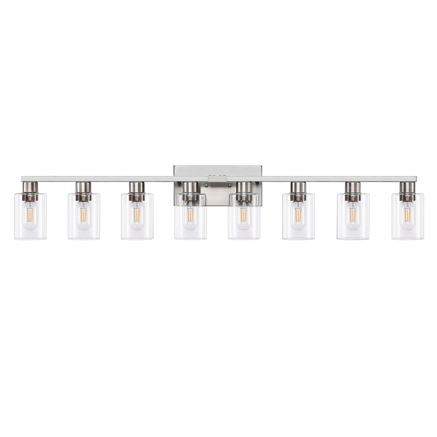 DIDUIO 8 Light Bathroom Vanity Light Brushed Nickel Bathroom Light Fixtures 8-Light Vanity Lights for Bathrrom Lights Fixtures Over Mirror Large Wall Sconce with Clear Glass Shade