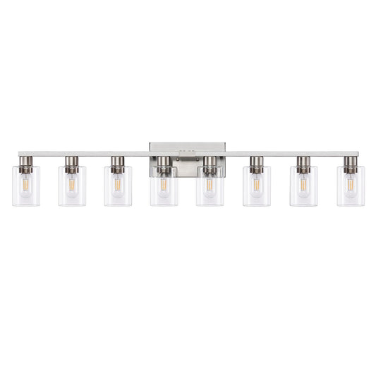DIDUIO 8 Light Bathroom Vanity Light Brushed Nickel Bathroom Light Fixtures 8-Light Vanity Lights for Bathrrom Lights Fixtures Over Mirror Large Wall Sconce with Clear Glass Shade
