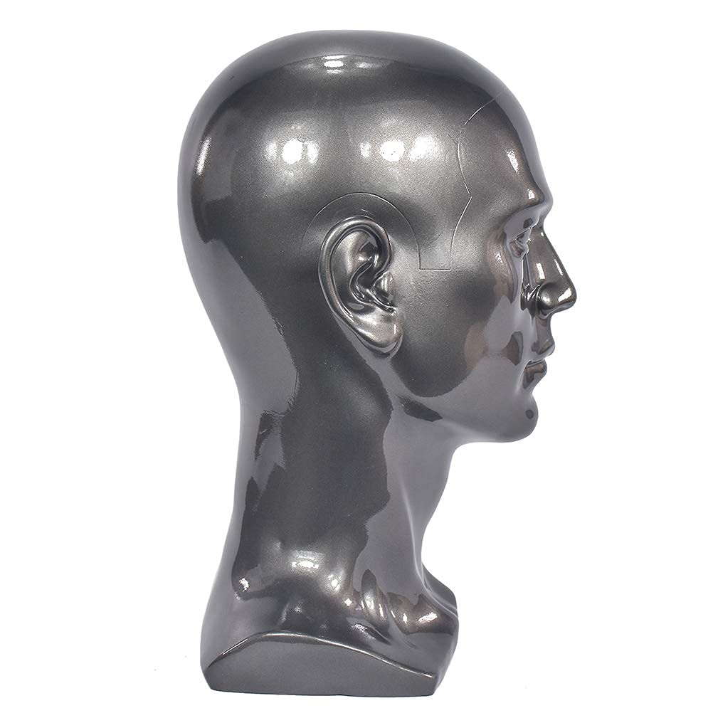 Ba Sha PVC Mannequin Head Black Male Manikin Dummy Stand Model Display Hat Scarf Wigs Hair Glasses Hat Beauty Styling Tool with Mount Hole L30HH