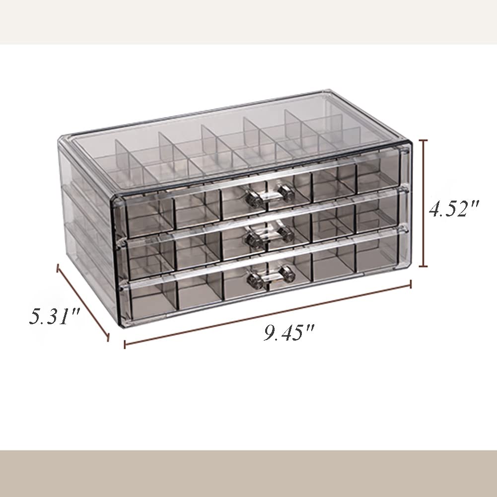 YUFONG Earring Storage Box Organizer 3 Drawers Acrylic Jewelry Storage Box Holder Transparent Jewelry Display Stand with 72 Small Compartments Gift for Women Girls (Clear Black)