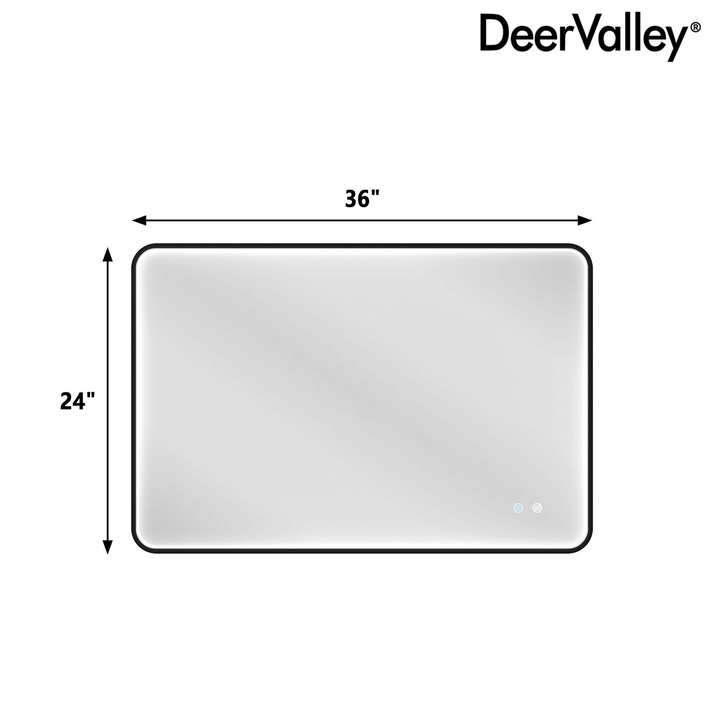 DeerValley 24"x 36" LED Bathroom Vanity Mirror, Wall Mounted Lighted Mirrors with Black Metal Frame, Anti-Fog, Memory Funtion, Stepless Dimmable Wall-Mounted Led Mirror for Bathroom