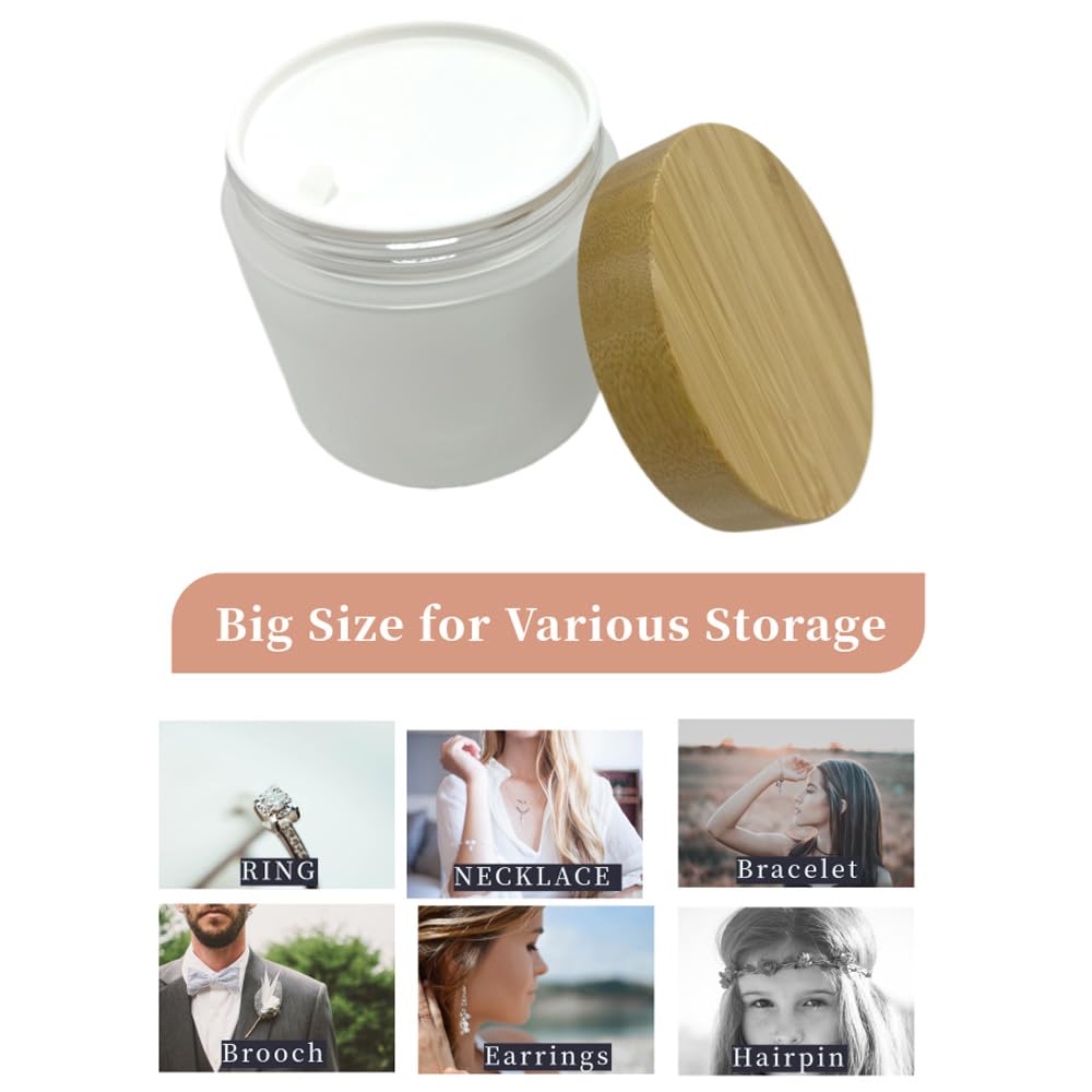BEECO GIF2U Empty Bamboo Lid Jar 16oz/500g,Refilable Plastic Round Cosmetic Containers for Powder,Body Butter,Cream,Lotion,Wide Mouth Makeup Sample Storage Pot Dispenser(Frost)