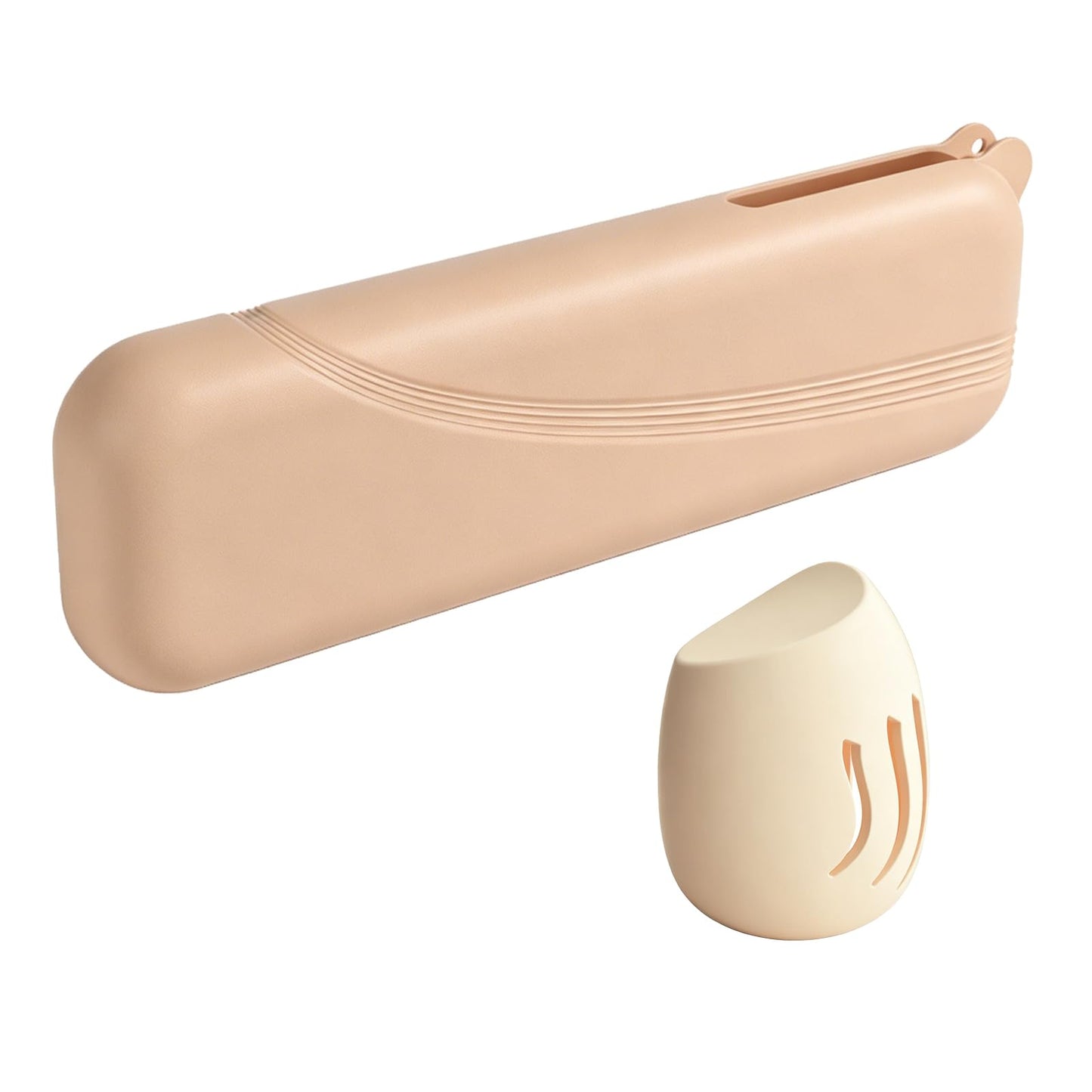 Silicone Makeup Brush Holder & Sponge Case Set – Portable Travel Brush Organizer with Ventilated Beauty Blender Container, Flexible & Easy to Clean, for Cosmetic Brushes and Makeup Sponges (Rectangle)