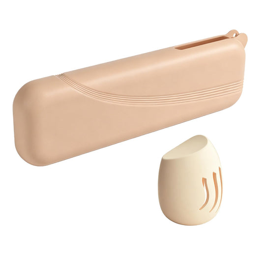 Silicone Makeup Brush Holder & Sponge Case Set – Portable Travel Brush Organizer with Ventilated Beauty Blender Container, Flexible & Easy to Clean, for Cosmetic Brushes and Makeup Sponges (Rectangle)