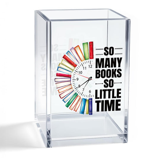 Mhfpl So Many Books So Little Time Acrylic Cosmetic Pencil Pen Holder Cup, Funny Bookworm Gifts for Reader Book Lover Student Librarian Book Club Member, Birthday Christmas Gifts for Student Teacher