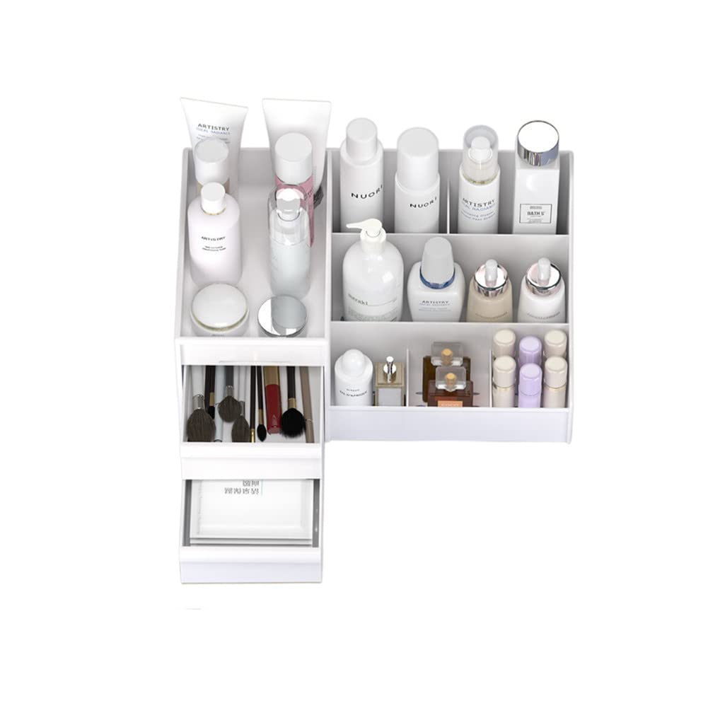 Jilukibo Large Capacity Makeup Organizer for Bathroom Bedroom, Cosmetic Storage Box with Drawers, Desktop Makeup Container for Jewelry Lipstick Skin Care (White)