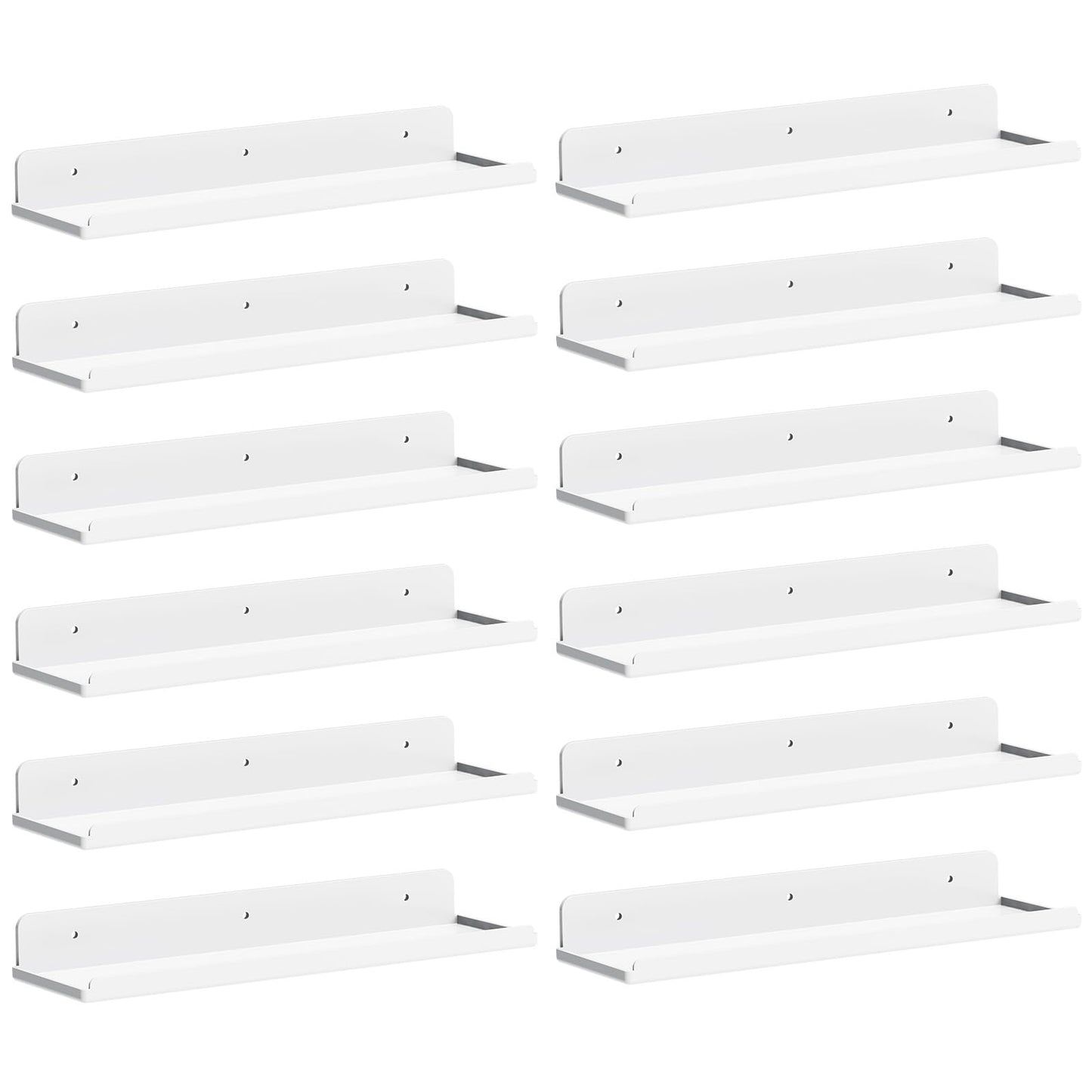 Lifewit Floating Shelves for Wall, Acrylic Display Shelf Wall Mounted for Figure, Car, Art, Book, 14" Perfume Organizer for Bathroom, Bedroom, Living Room, Nursery, Home Decor, White, 12 Pack