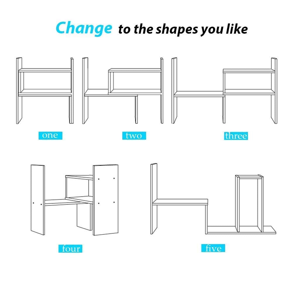 Sorfity Expandable Wood Desktop Bookshelf Desktop Organizer Office Storage Rack Wood Display Shelf - Free Style Display True Natural Stand Shelf Rack Assemble