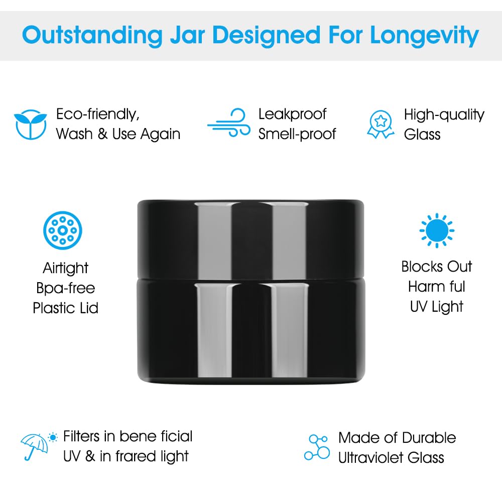 12 Pack 5ml Black Airtight Wide Mouth Ultraviolet Glass Jar,Reusable 5g Food Glass Bottle for Craft, Wax, Cosmetics, Coffee,oil Storage
