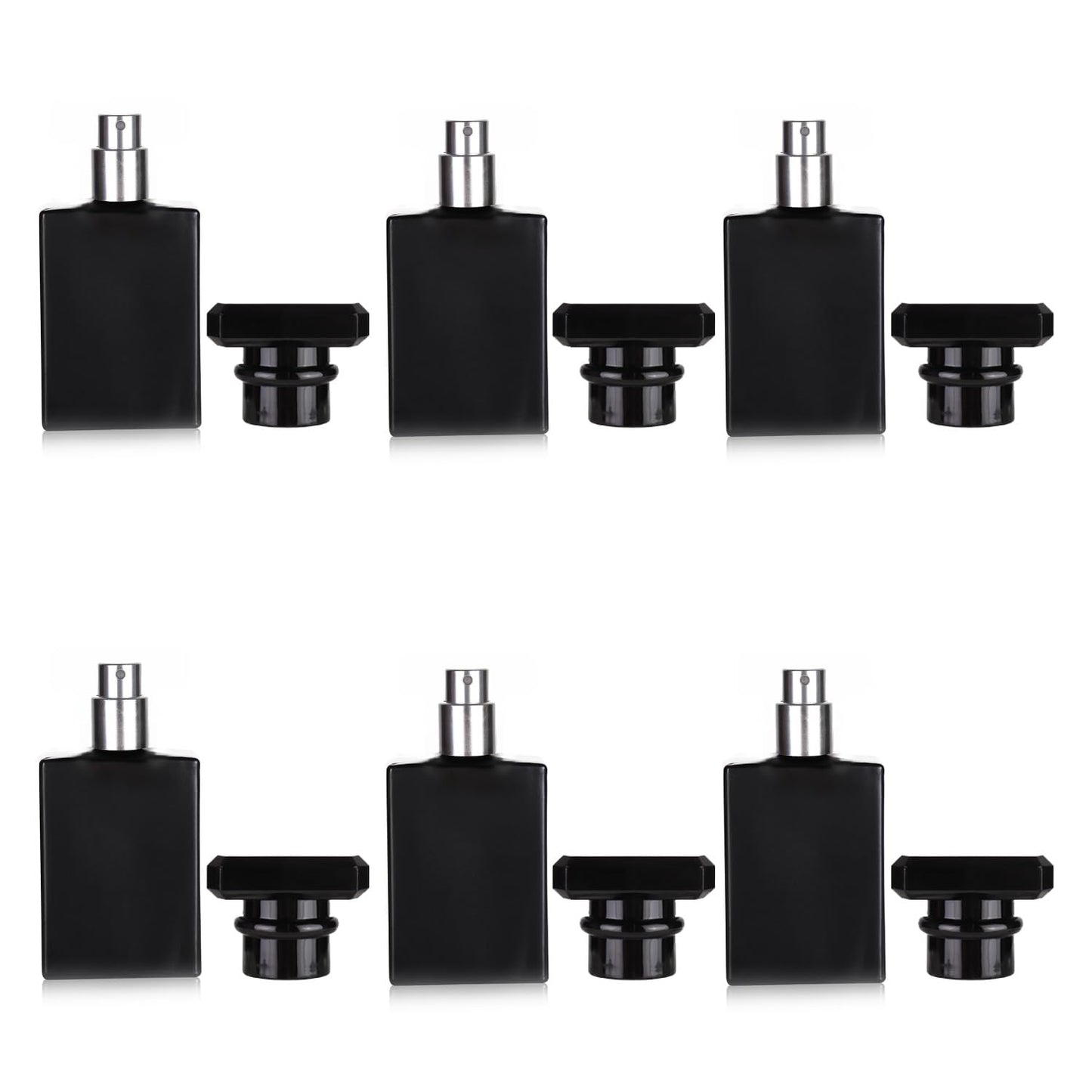 6 Pack 30ml / 1 Oz Black Assorted Refillable Perfume Bottle, Portable Square Empty Glass Perfume Atomizer Bottle Spray Applicator with 4 kinds of perfume dispenser(6 Pack 30ml / 1.01 oz. Black )