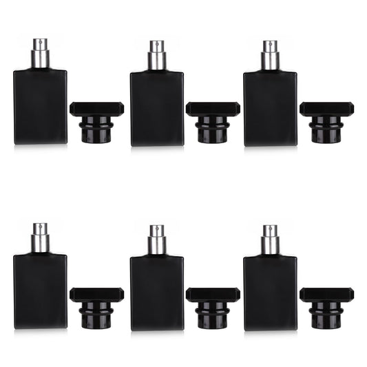 6 Pack 30ml / 1 Oz Black Assorted Refillable Perfume Bottle, Portable Square Empty Glass Perfume Atomizer Bottle Spray Applicator with 4 kinds of perfume dispenser(6 Pack 30ml / 1.01 oz. Black )