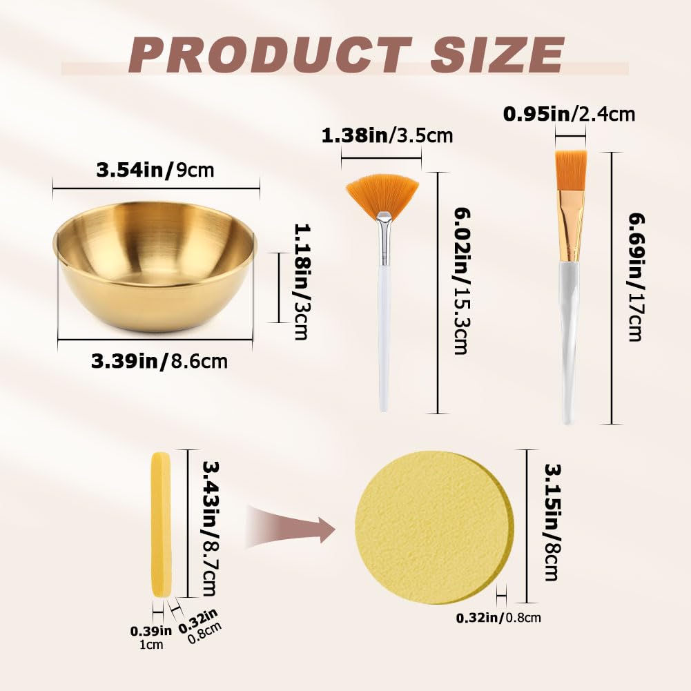 30Pcs Esthetician Supplies for Facials Set 6 Gold Facial Bowls Esthetician 6* Facial Brushes 6* Flat Brushes 12 Sponge Strips Face Cosmetic Applicators for Mask Mixing(COLOR:Gold)