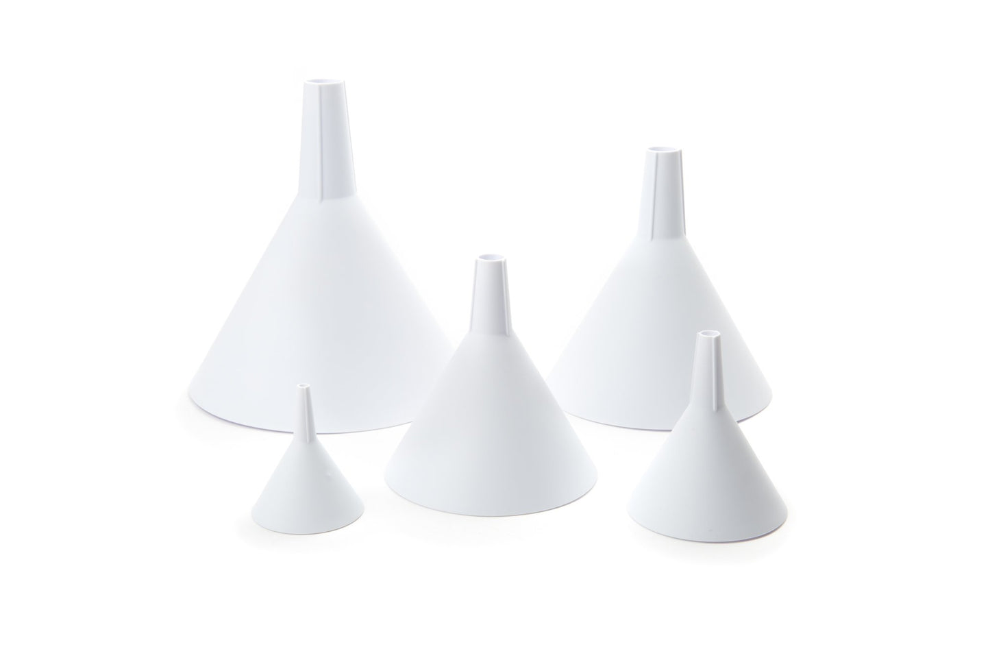 Fox Run All Purpose Plastic Funnel, Set of 5, White, Mini, Small, Medium, Large