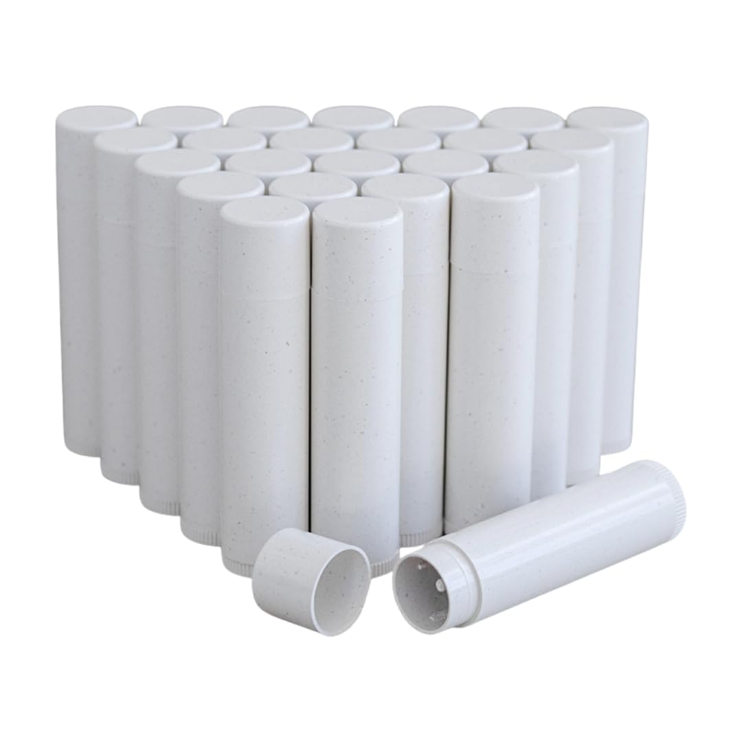 GreenWay 0.15oz / 4.25g Bamboo Lip Balm Tubes with Lids - 25 Pack Twisting Empty Chapstick Tubes - Plastic-free Refillable Lip Gloss Tube - Eco-Friendly DIY Cosmetic Containers – White