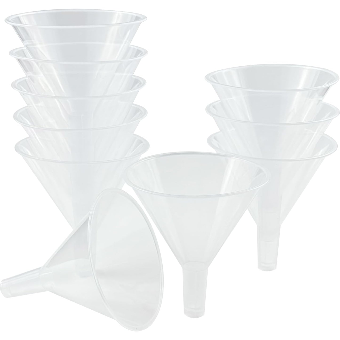 Neehows 10 Pack Clear Plastic Funnels with 4.8" Wide Mouth & 0.75" (1.9cm) Spout - BPA-Free, Heat-Resistant for Kitchen, Science Labs, Oil Changes, DIY Crafts