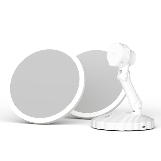 MIVCIOK Portable Travel Vanity Mirror with Lights,Interchangeable Mirror Design,15X Magnifying Mirror,Stepless Adjustable Lighted Makeup Mirror,3 Color Modes,Desk or Travel Use
