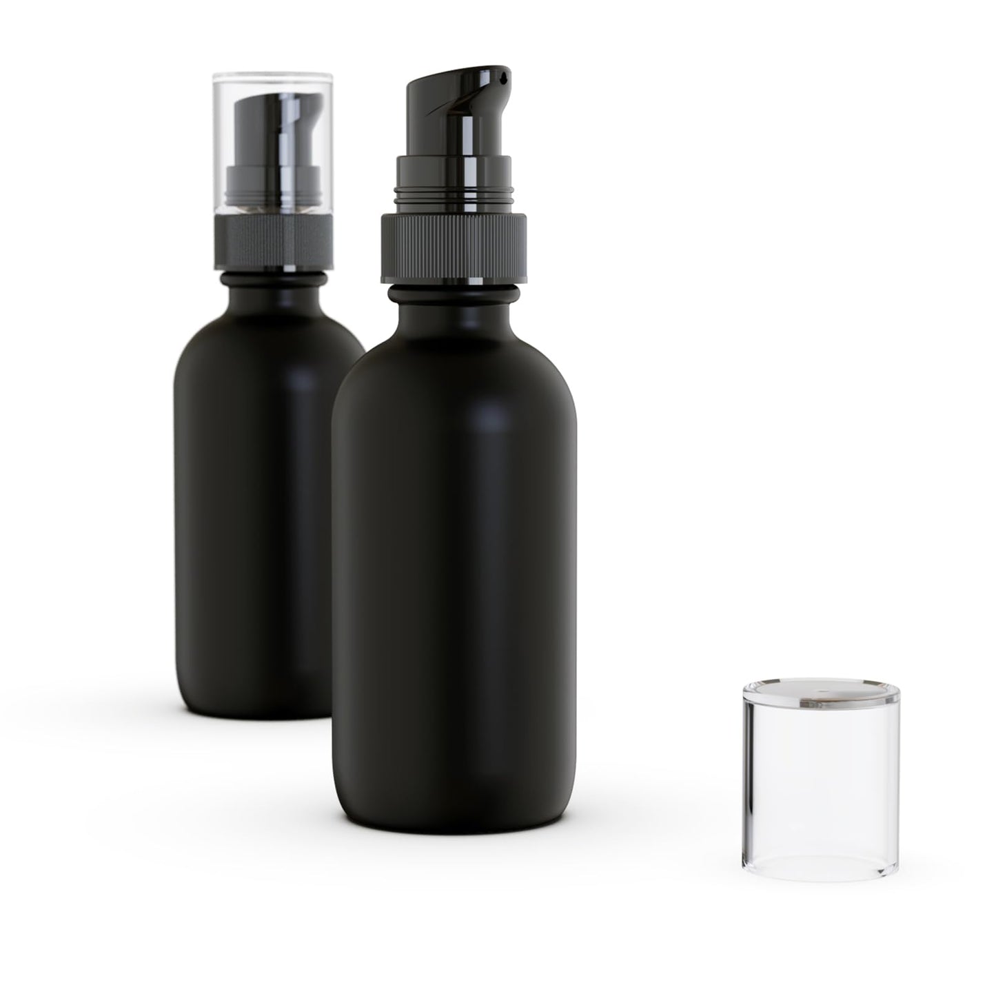 12Pack 60ml Matte Black Glass Pump Bottle with Black Top,2oz Small Dispenser, Travel Size Refillable Botttles for Lotions,Sercums,Essential Oils