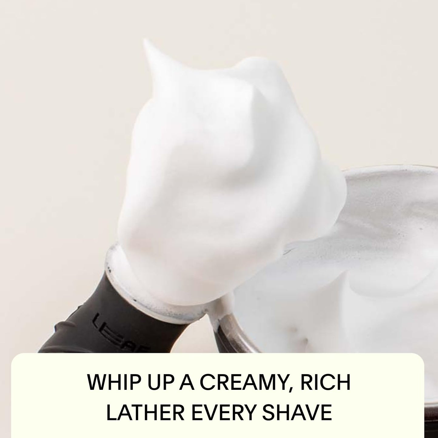Leaf Shave | Leaf Grooming Brush, Metal and Silicone Handle with Measuring Cup for Use with Soap and Bowl Sets, Compatible with Soap Bar and Accessories - Black