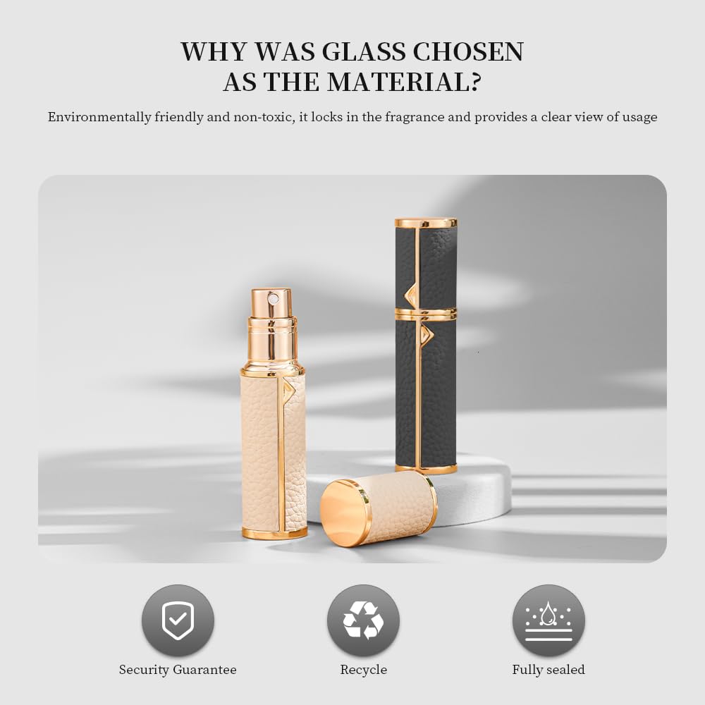 DIOHIO Atomizer Perfume Spray Bottle Refillable - 5ml Glass Inner Bottle with Premium Leather Case, Portable Travel Sprayer for Fragrance Lovers (Black-Grey)