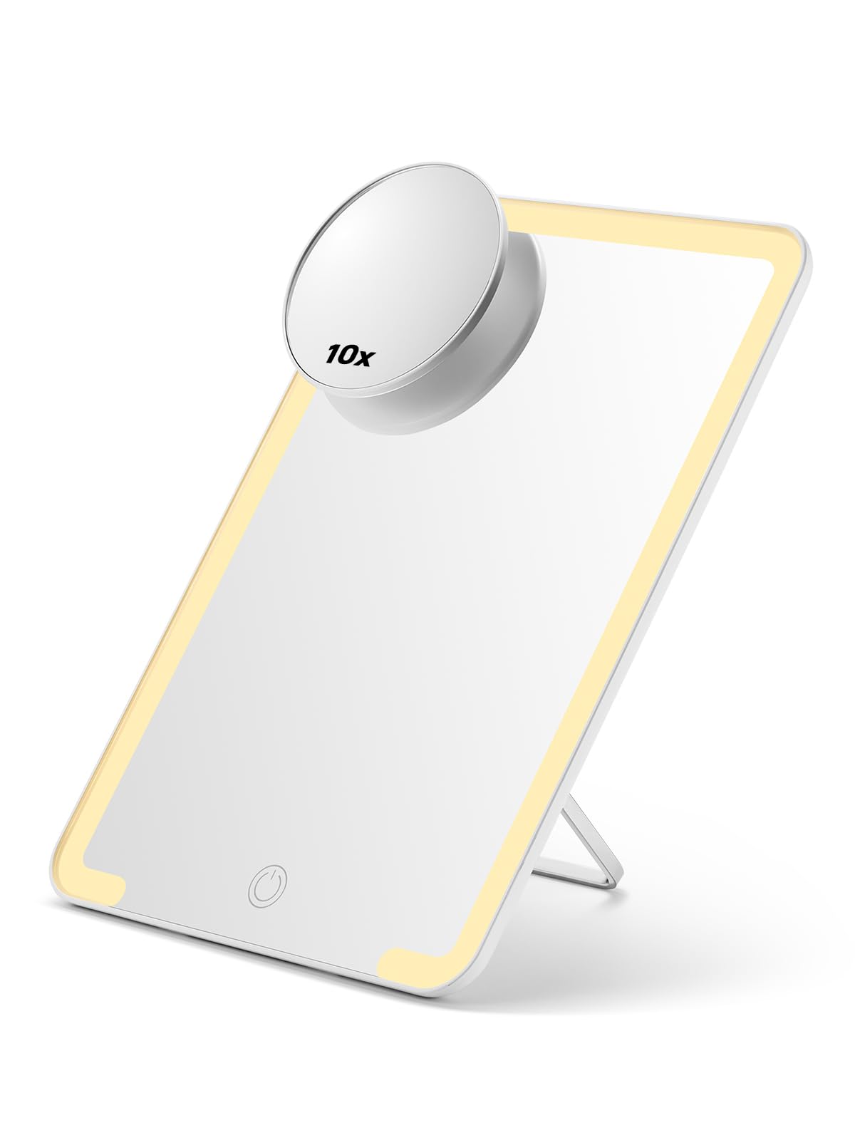OMIRO Lighted Makeup Mirror with 10X Magnifying Mirror, 10 x 7 inches Desk Mirror with Adjustable Stand and 3 Lighting Modes for Shaving and Travelling, White