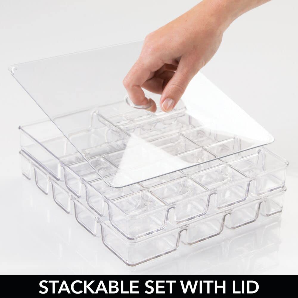 mDesign Makeup Organiser - Practical Cosmetics Storage Box with 2 Drawers and Shelf Space for Nail Polish, Lip Stick, Jewellery and More - Ideal Plastic Drawer Storage - Transparent/Clear