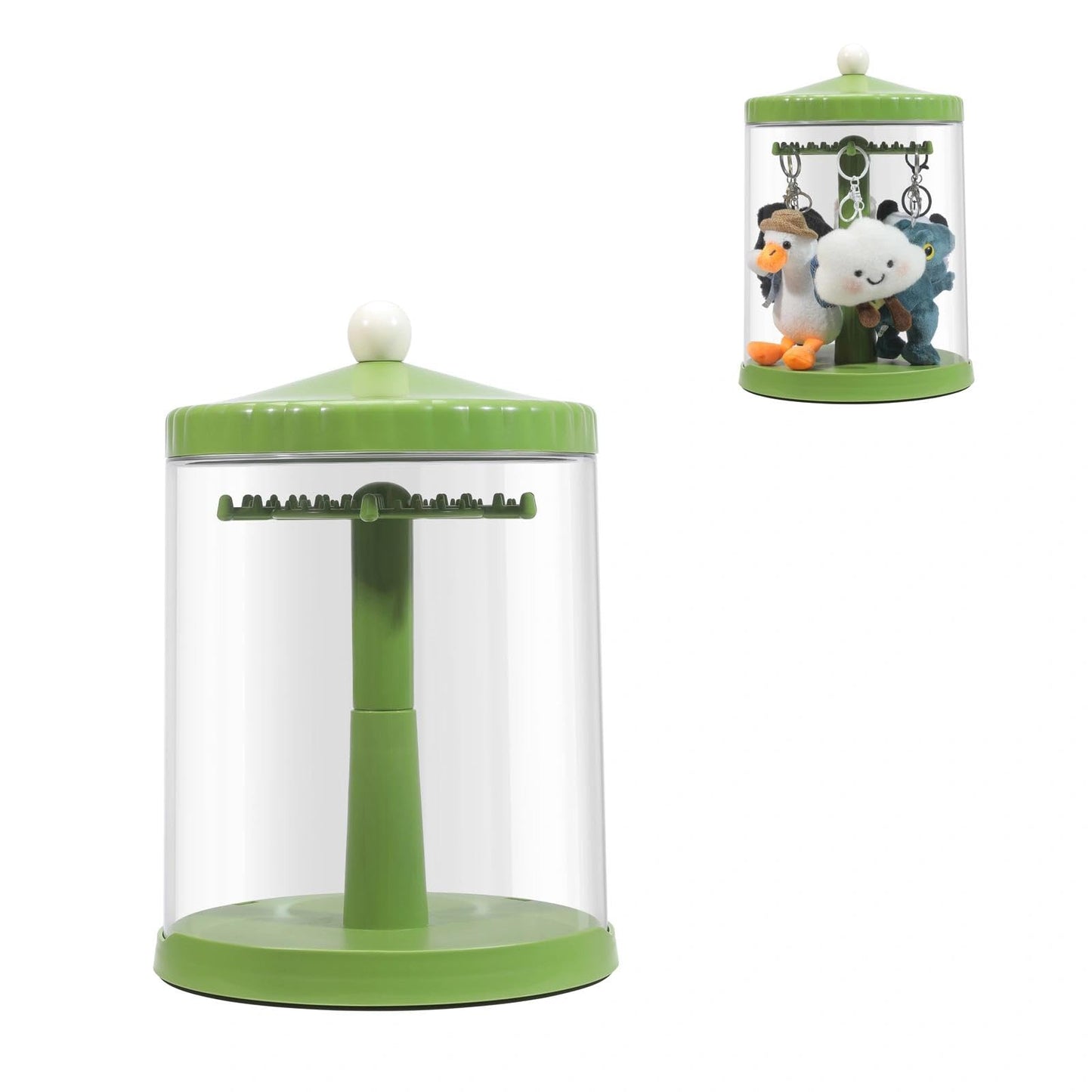 Rotating Clear Display Case for 5.9-6.7 Plush Dolls, Collectible Toy, Action Figures, Transparent Dust-Proof Protective Storage Box with Cover, Stackable, Green